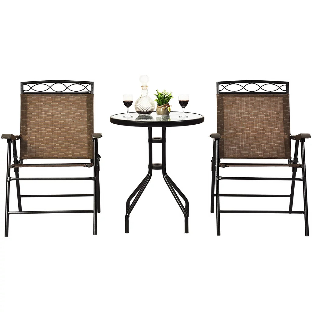 3PCS Bistro Set with Folding Chairs Table W72759