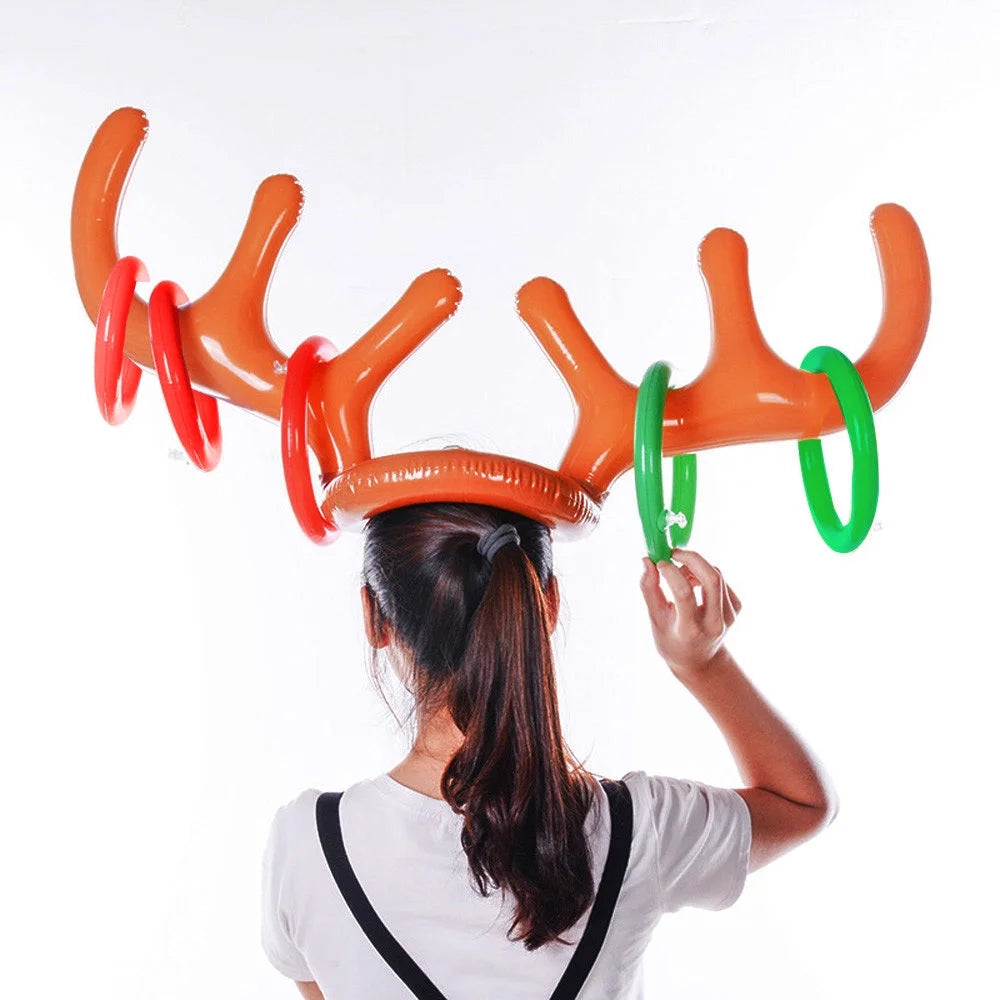 Inflatable Reindeer Hat Antler Ring Toss Party Game Toys D72777