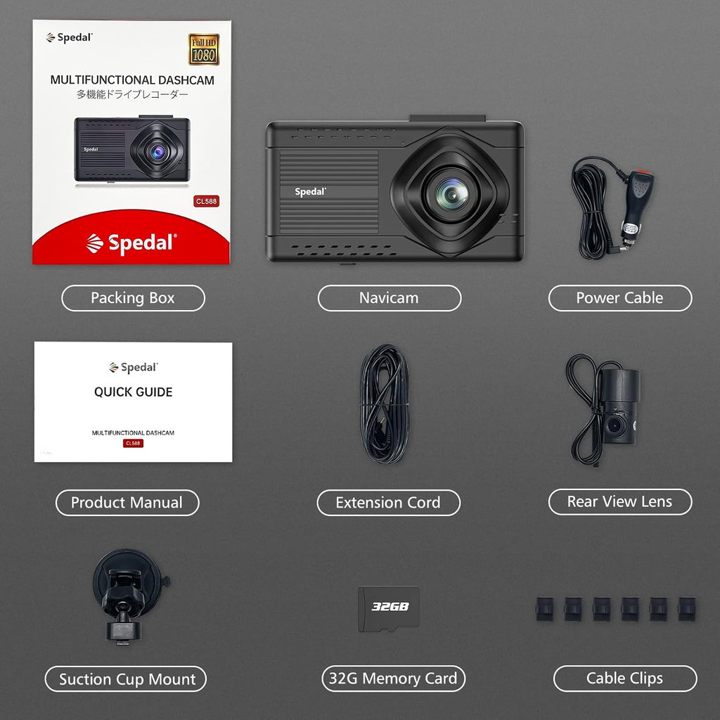 Dash Cam with Navigation, 1080P Front and Rear Cameras, 5 Touchscreen P614626