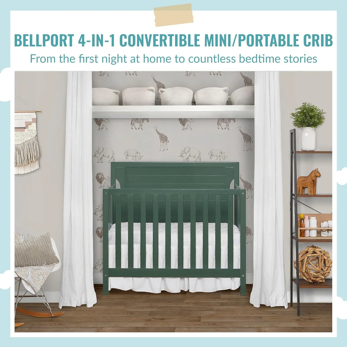 4 in 1 Convertible Mini Portable Crib with 3 Mattress Height Settings M4419