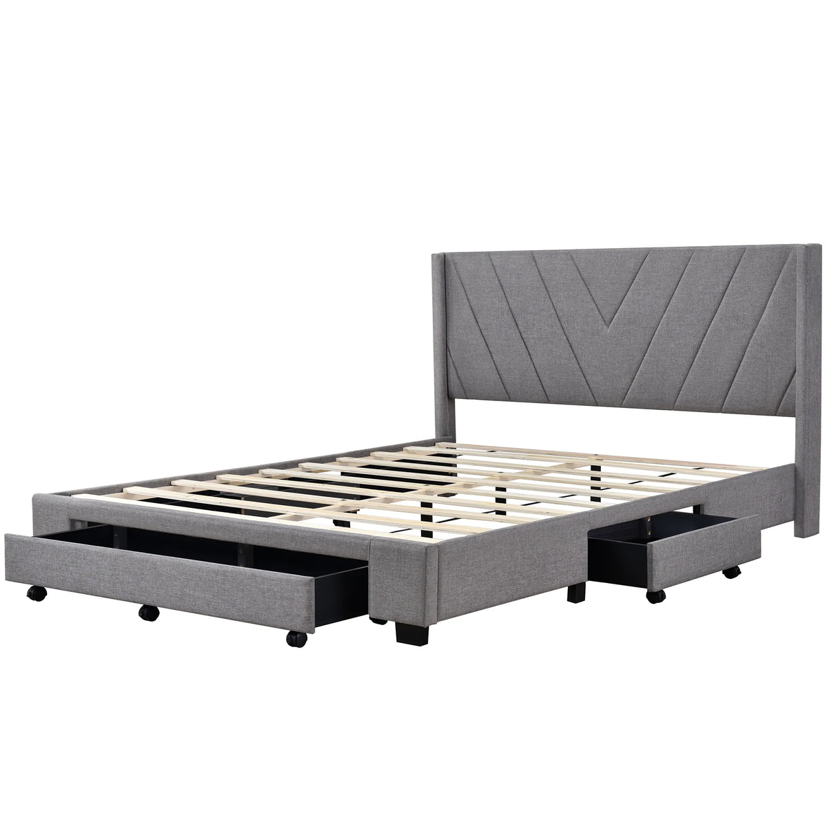 Queen Size Linen Upholstered Platform Bed with 3 Storage Drawers Z66510