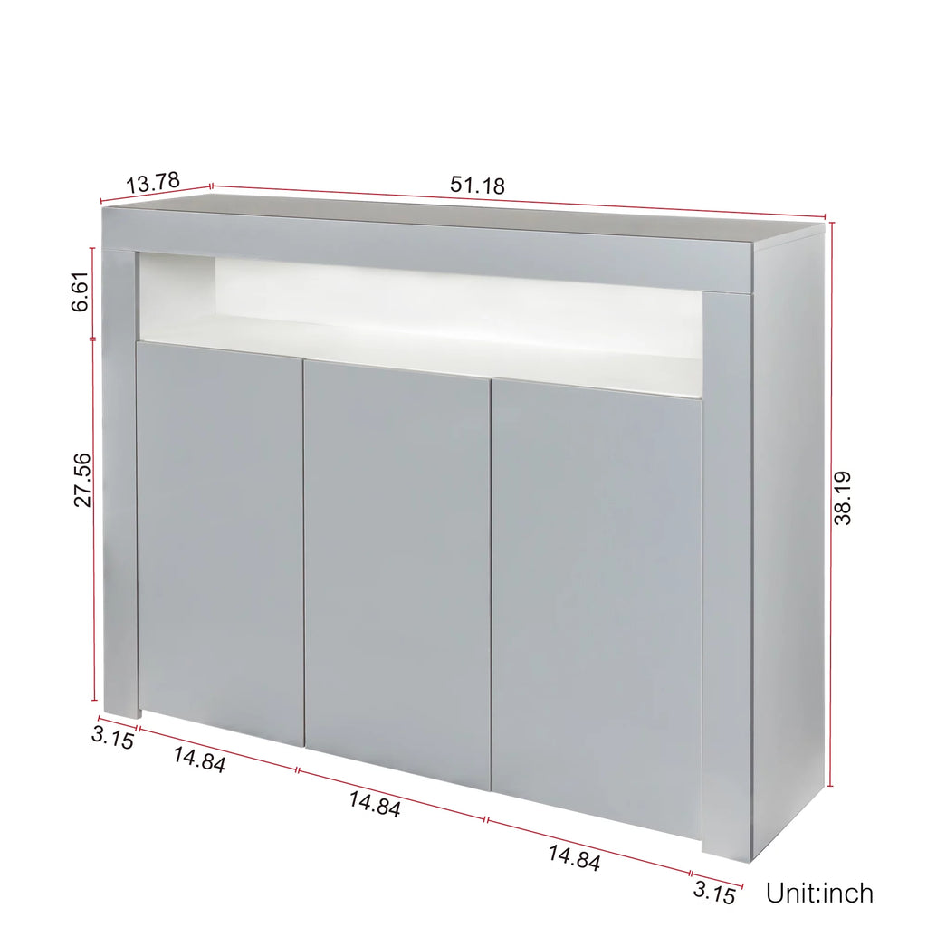 Black High Gloss Sideboard Storage Cabinet with LED Light H48741