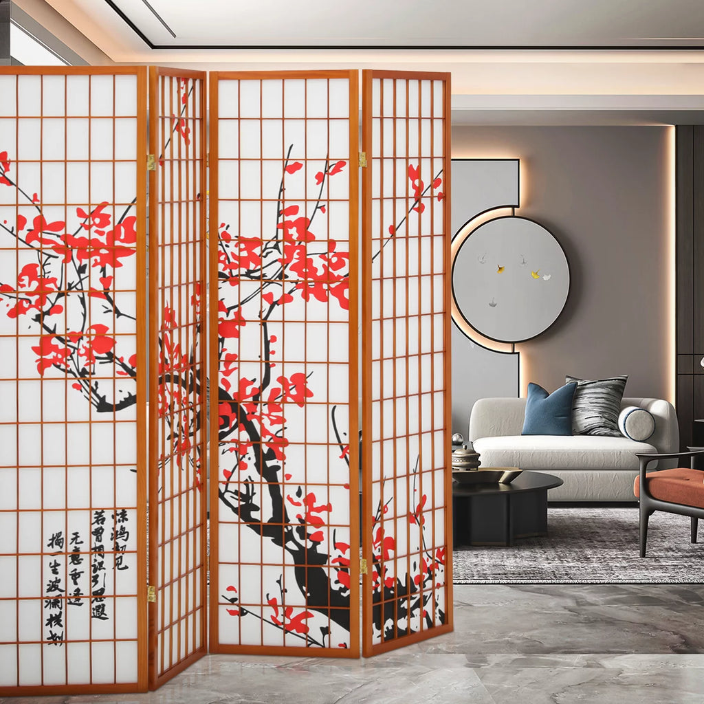 5.8 ft Tall 4 Panel Wood Room Divider W695092