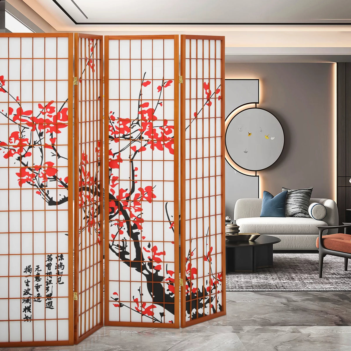 5.8 ft Tall 4 Panel Wood Room Divider W695092