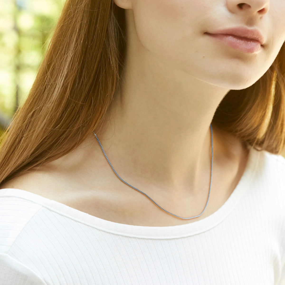 White Gold Over Stainless Steel Box Chain Necklace M610