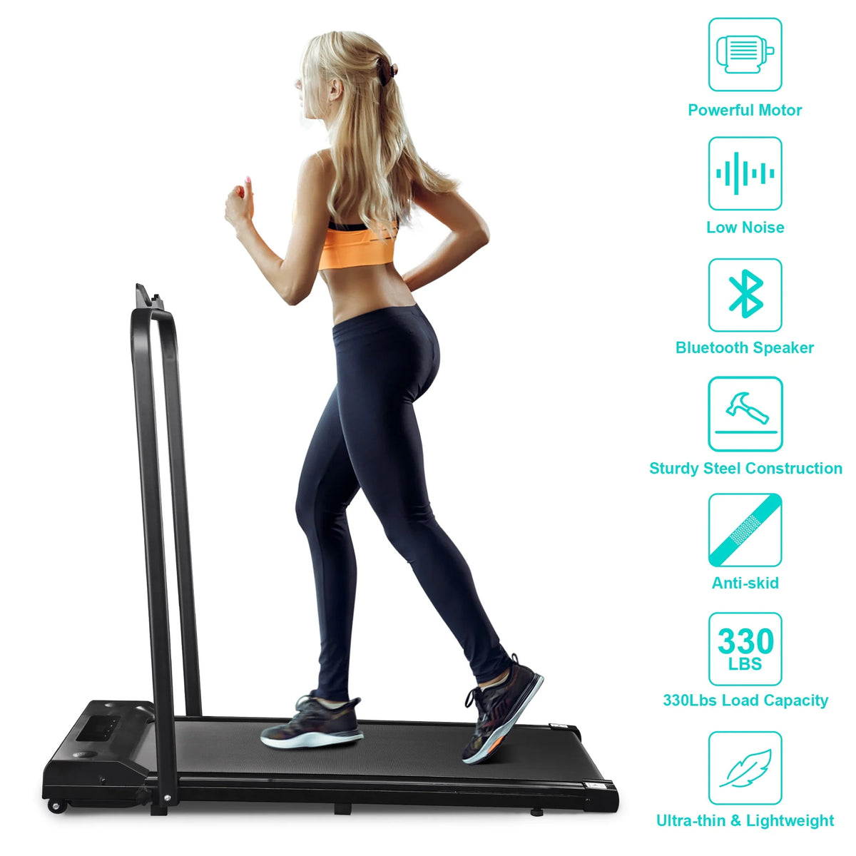 White Folding Electric Treadmill with LCD Display U579