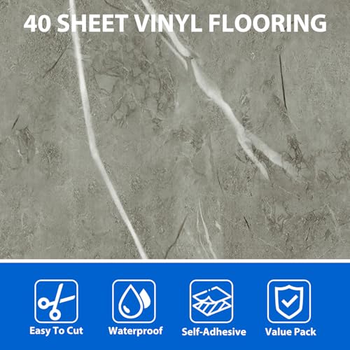 40 Sheet 12 x 12 Peel and Stick Waterproof Vinyl Floor Tiles U30329