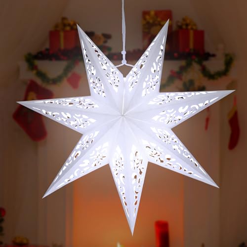 Star Paper Lanterns Lampshade with LED Light 20 Inches Warm Yellow F8750