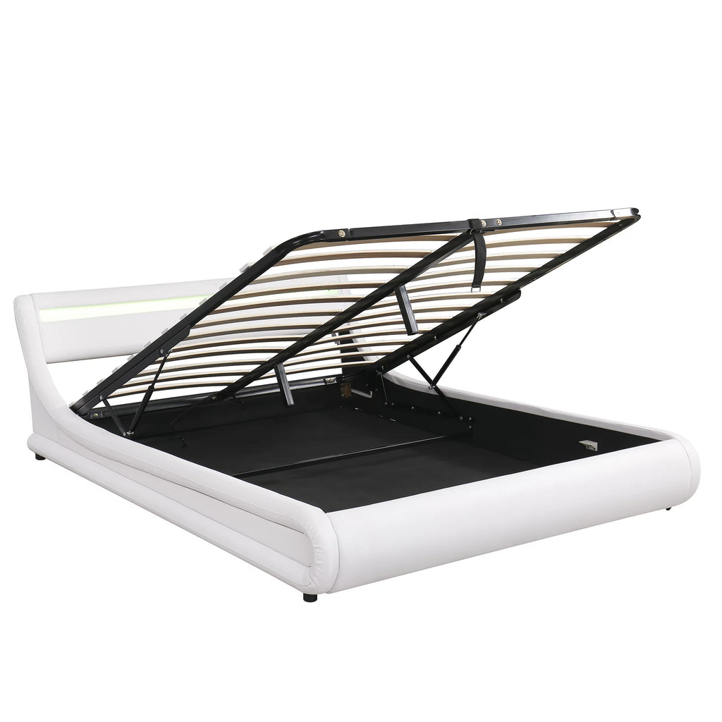 Queen Faux Leather Upholstered Platform Bed Frame with LED Lights Headboard O135662