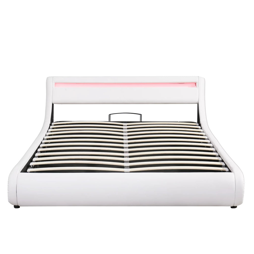 Queen Faux Leather Upholstered Platform Bed Frame with LED Lights Headboard O135662