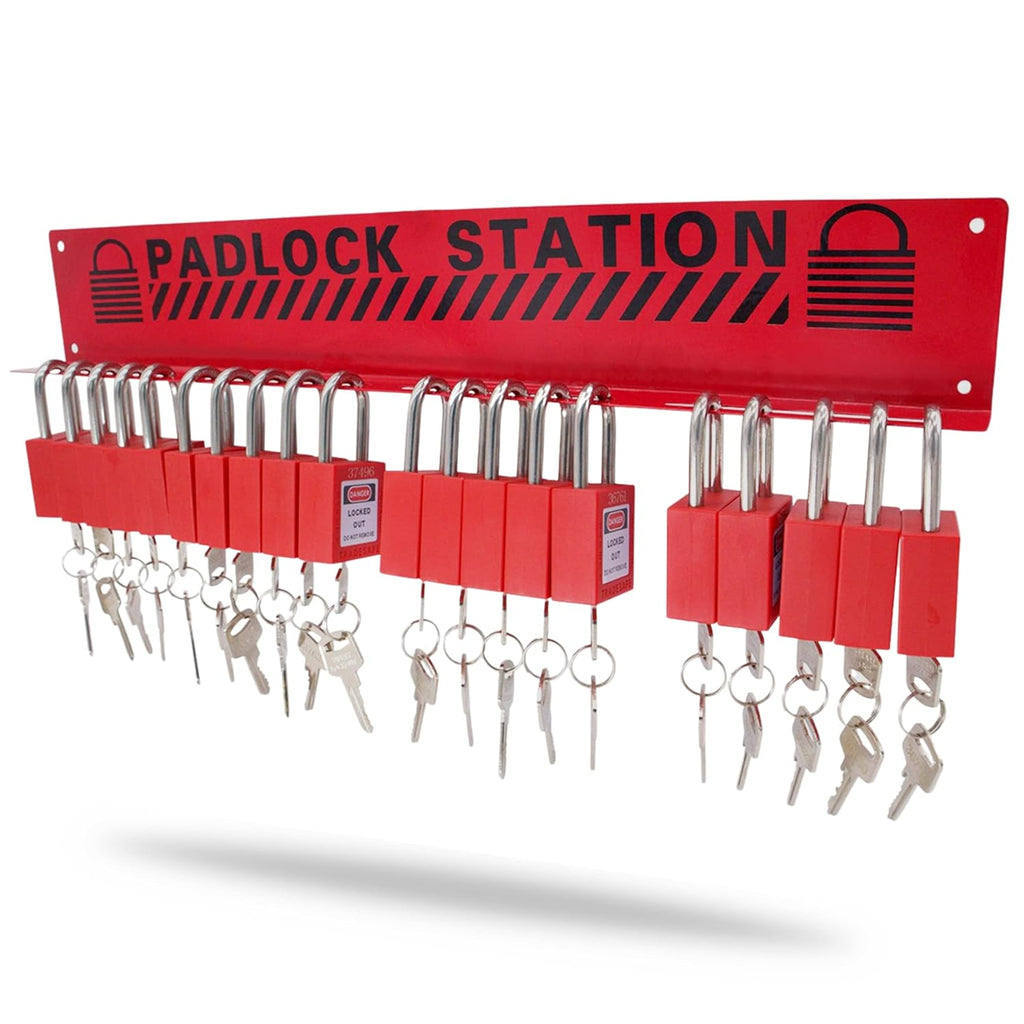 Safety Locks Station with 20 Padlocks, Impact-Resistant Carbon Steel Body Y7322