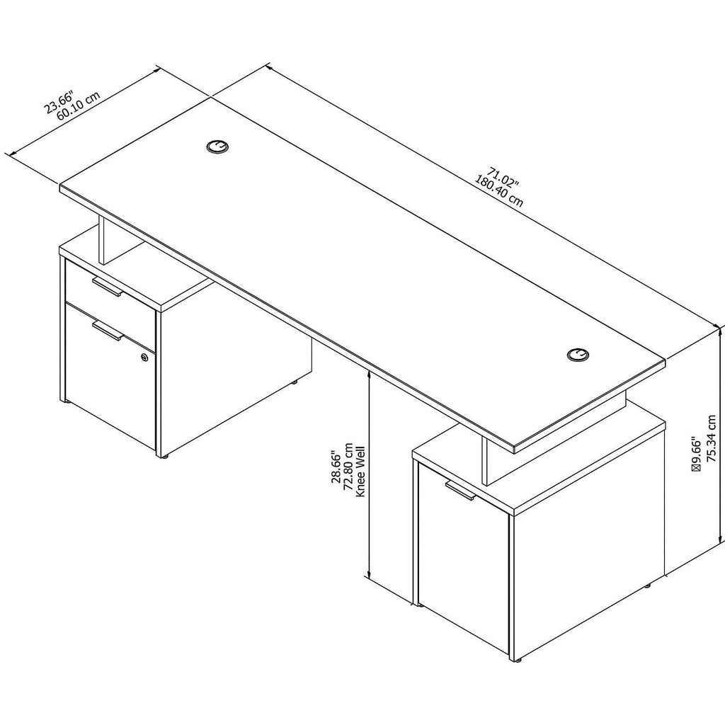 72w Desk with Drawers and Small Storage Cabinet, Storm Gray U97481