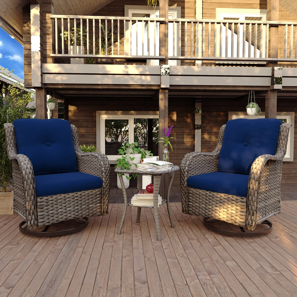 Blue Wicker Patio Swivel Rocker Chairs Set of 2 with Table E229776