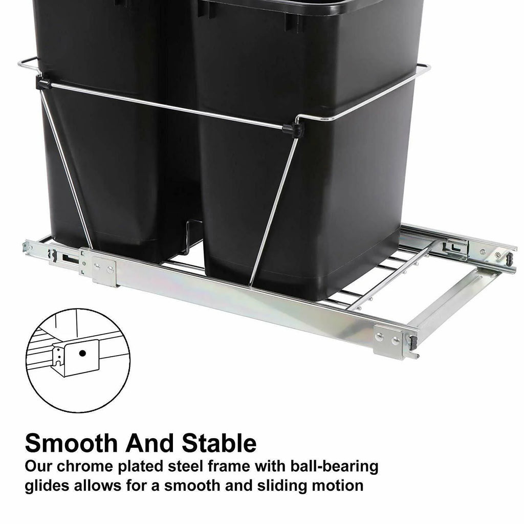 Double 35 Quart Pull Out Trash Kitchen Under Cabinet Waste Container F7380