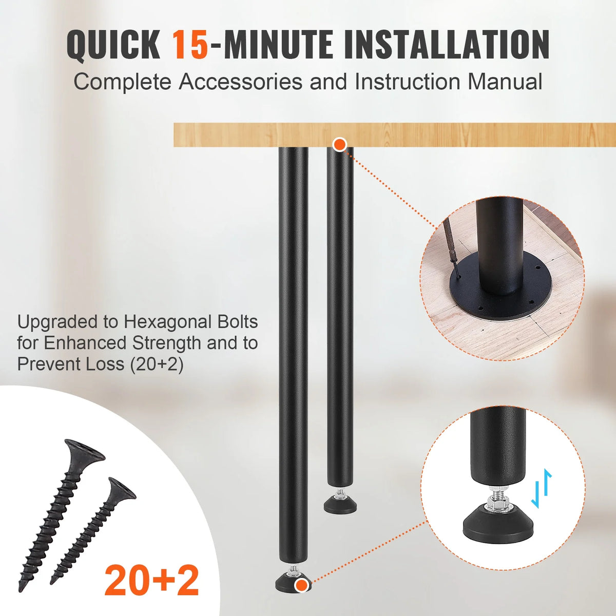 28" Solid Steel Adjustable Desk Legs Set of 4 Black M5110