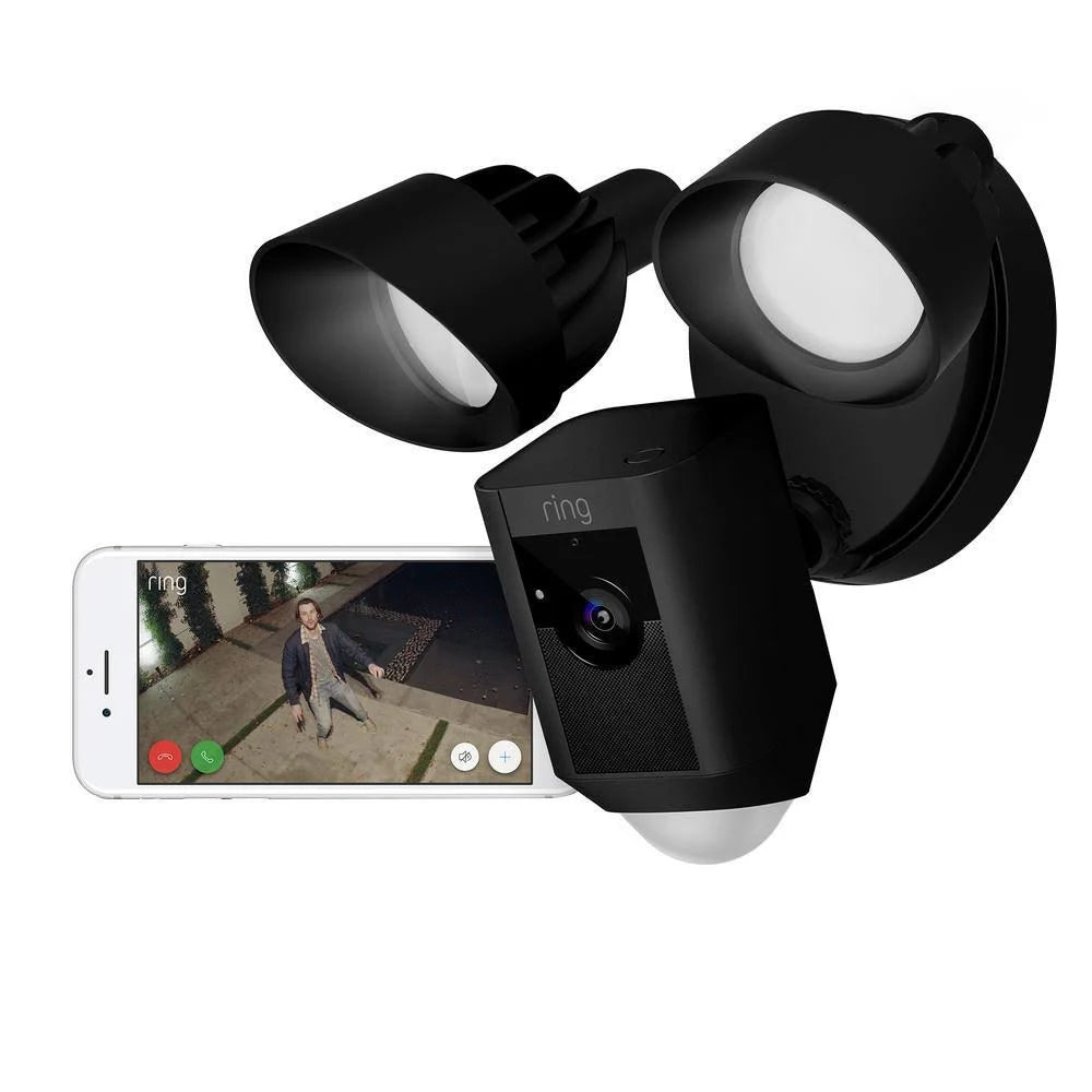 Black Outdoor Wi-Fi Surveillance Camera with Motion Activated Floodlight with Chime Pro (2-Pack) Y1398