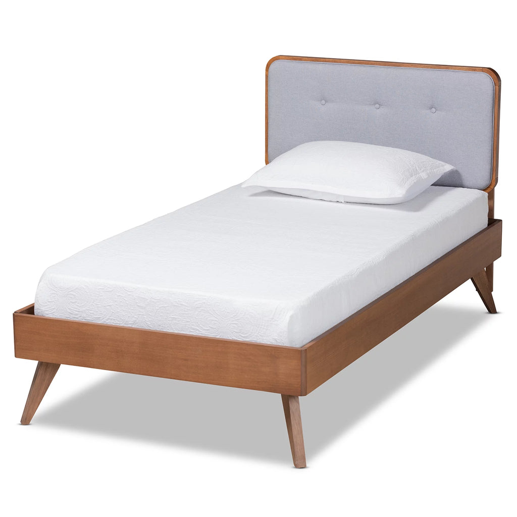 Light Grey Walnut Brown Tufted Upholstered Platform Bed B1448