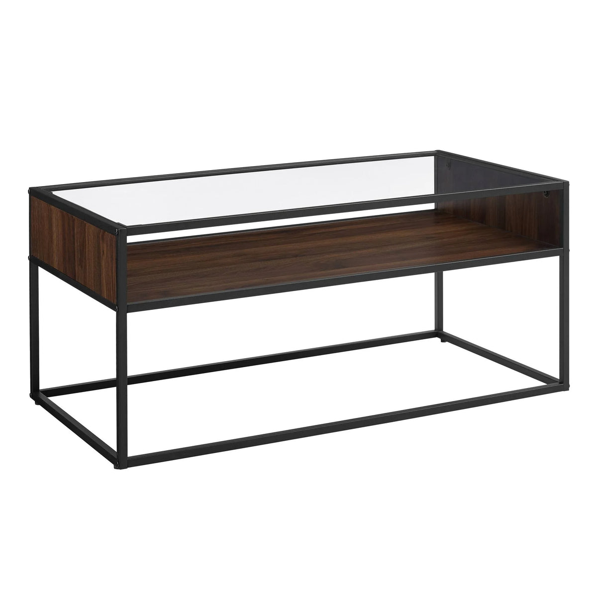 Metal and Glass Coffee Table with Open Shelf Dark Walnut W742