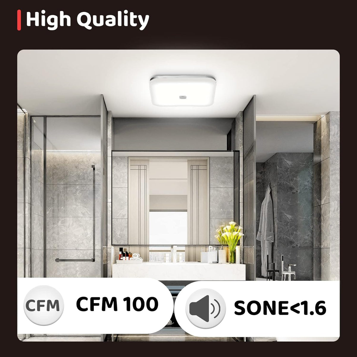 White 12W Bathroom Exhaust Fan with Light, 100 CFM, 1.6 Sones Q710431