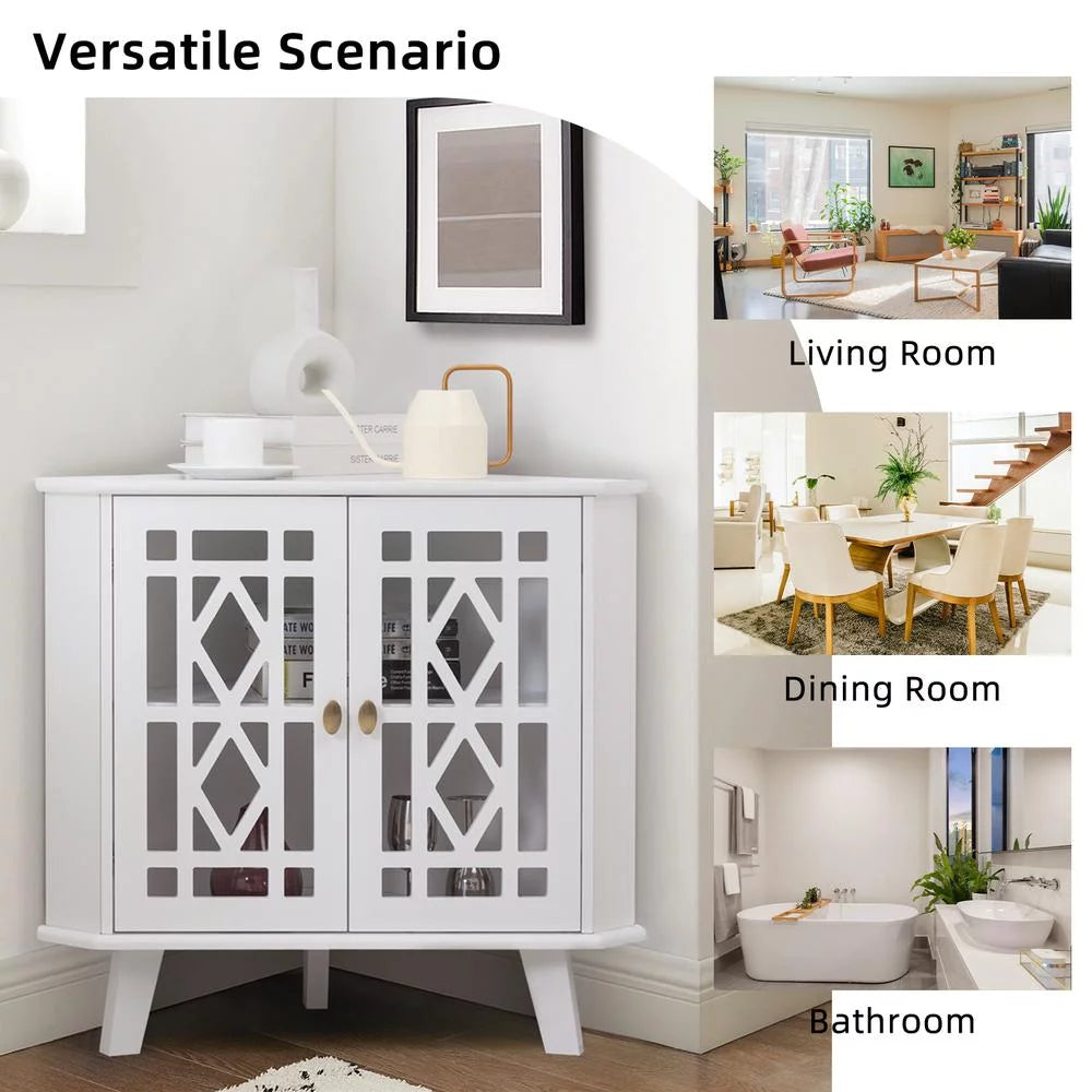 White 32" Corner Storage Cabinet with 2 Doors and 2-Tier Shelves C82366