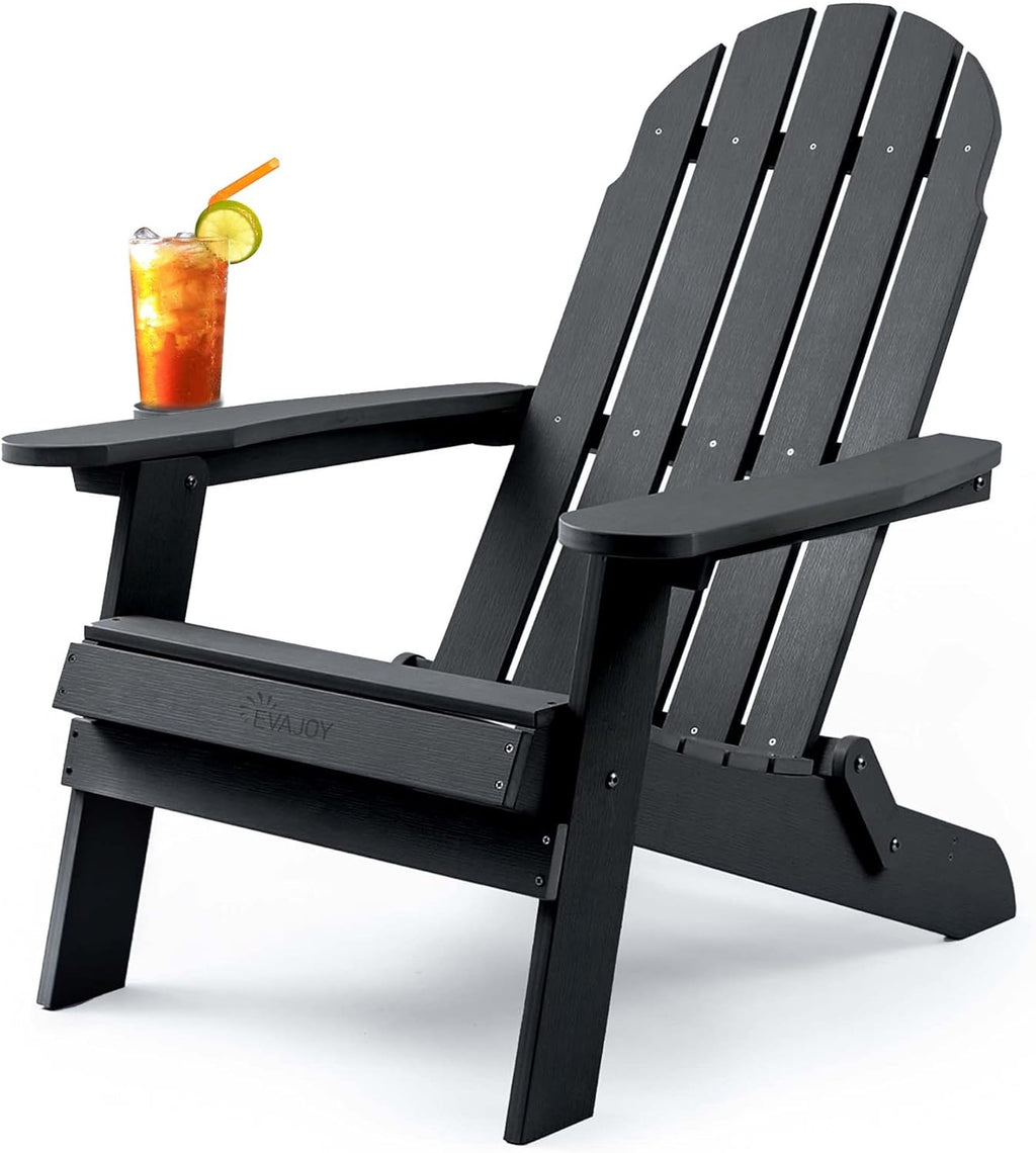 Grey Oversized Folding Adirondack Chair with Cup Holder T9722