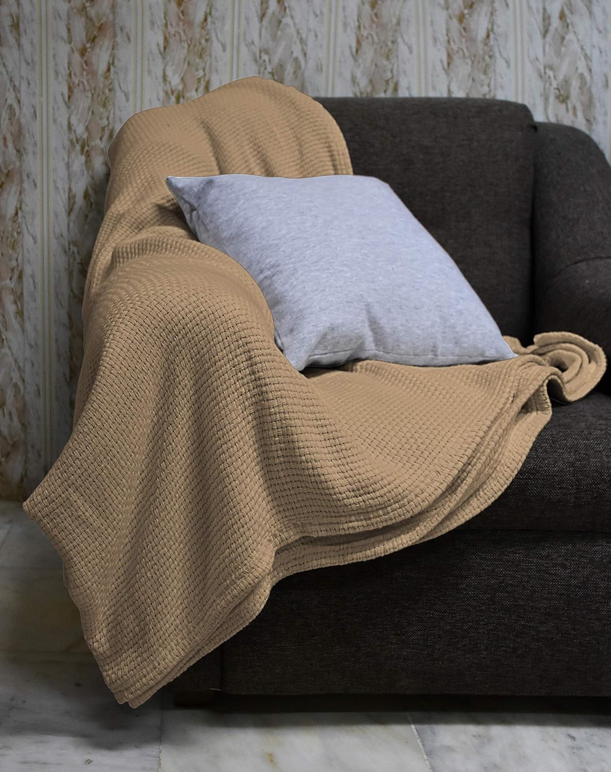 Blue Queen 90”X90” Cotton Basket Weave Blanket H83563