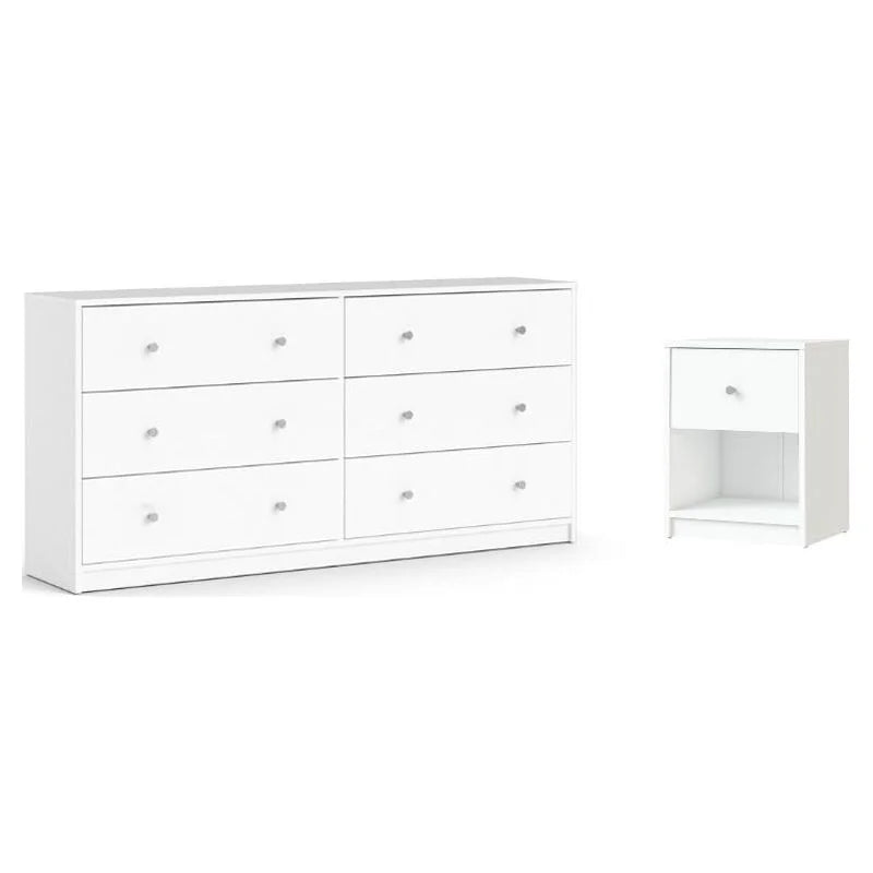 White 2 Piece Wood Dresser and Nightstand Set O997