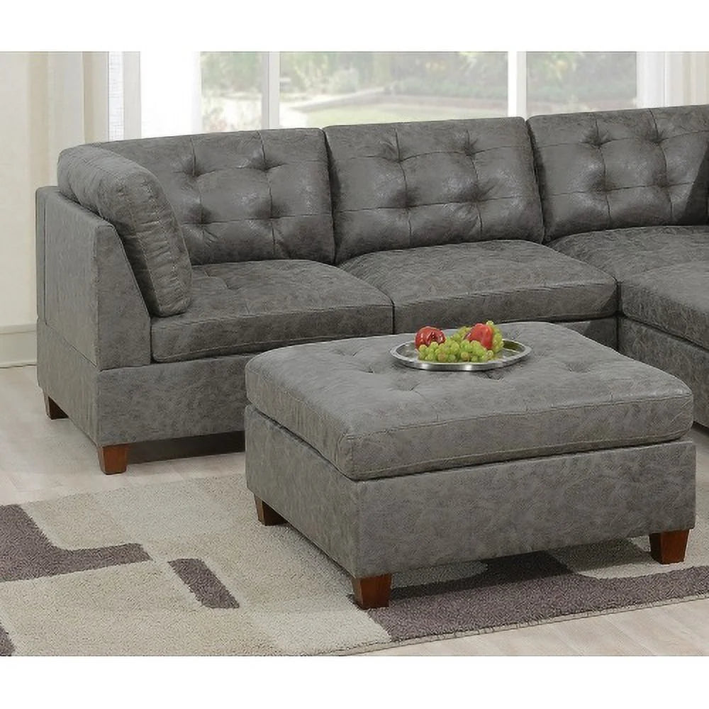 Antique Grey Tufted Leatherette Ottoman A456