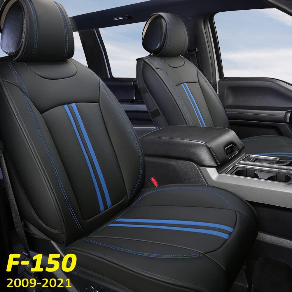 Front Seat Covers Faux Leather Pickup Trucks Seat Protectors (Black+Beige) S501