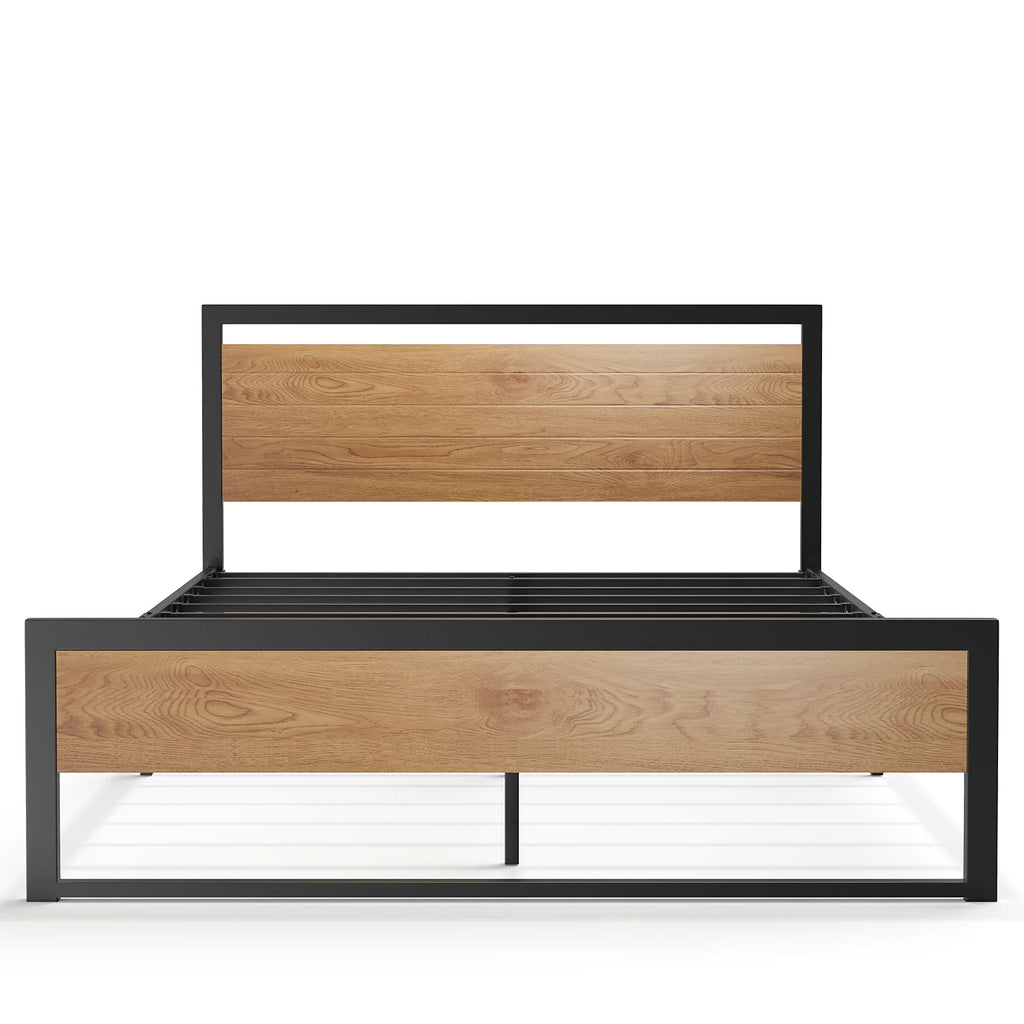 Queen Size Steel Platform Bed Frame with Wood Headboard O579