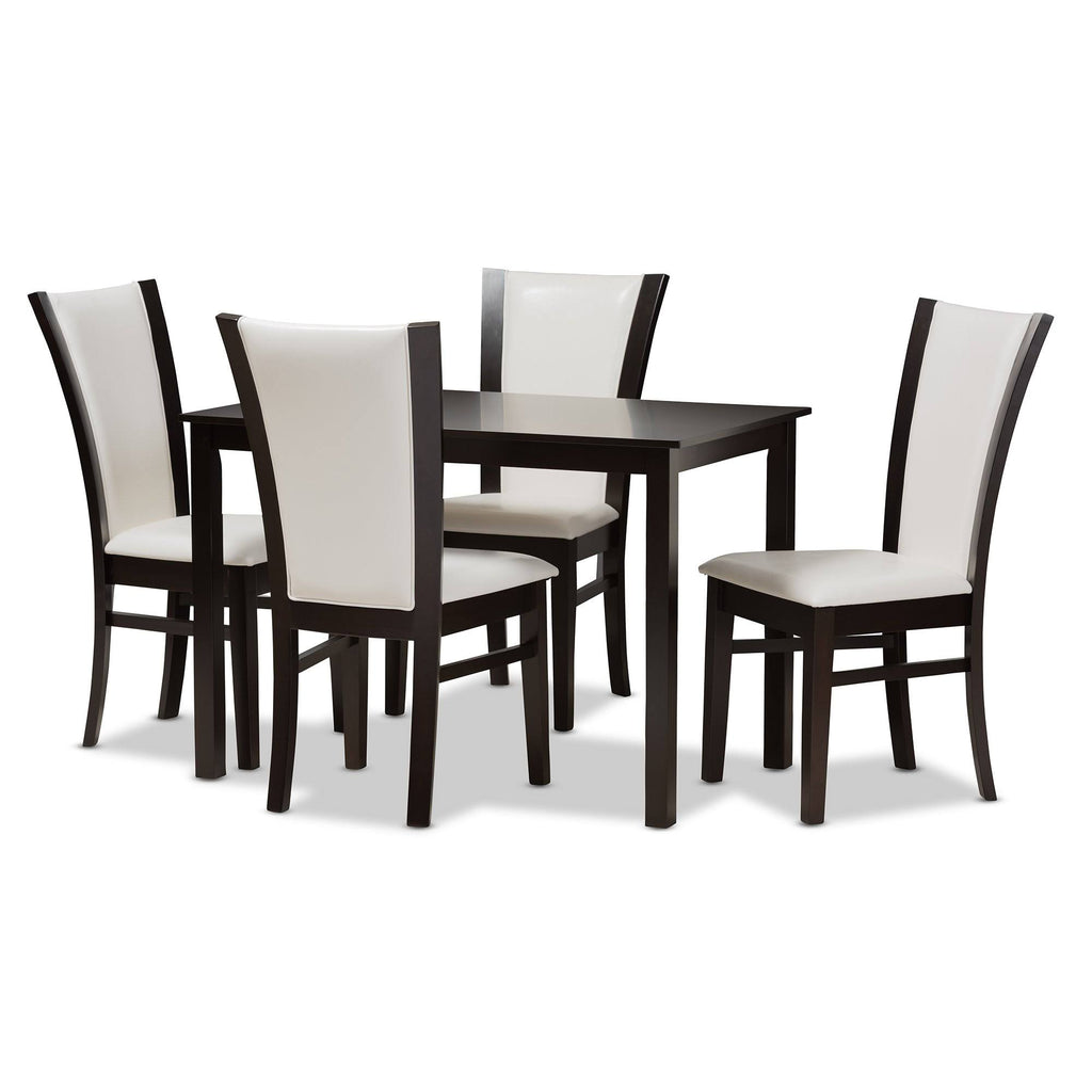 5-Piece White Faux Leather Dining Set Y6073