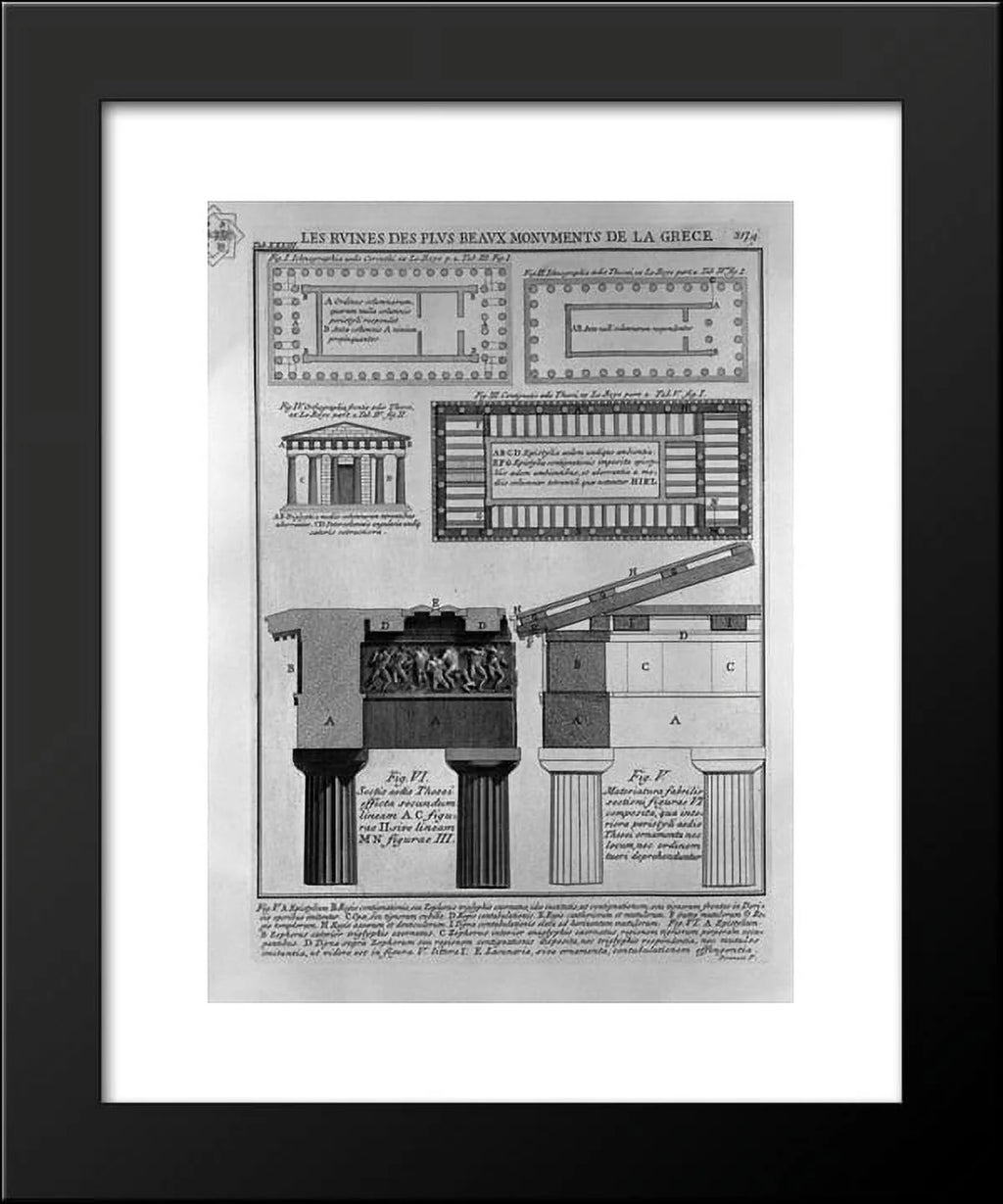 Plan, elevation and details of Doric temples in Greece 20x24 W325