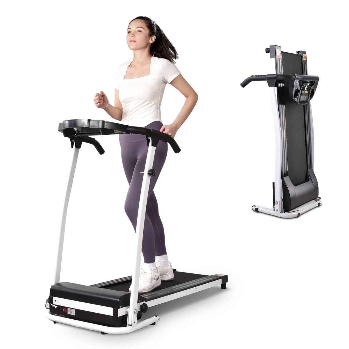 White Folding Electric Treadmill with LCD Display U579