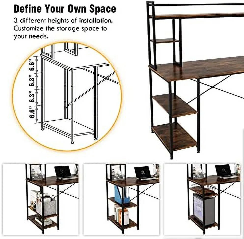 Computer Desk with Hutch and Shelves 47 Inch Adjustable S64362