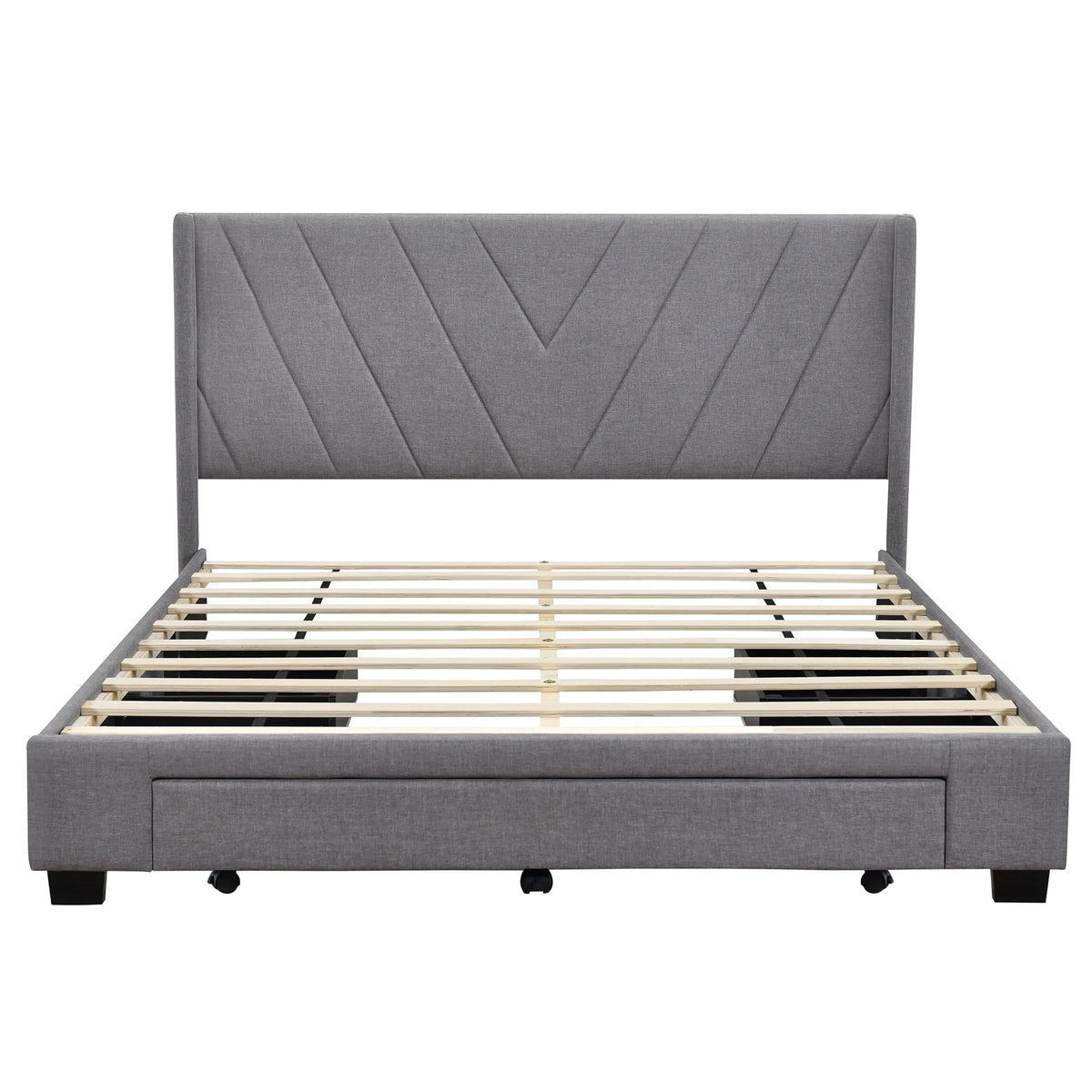 Queen Size Linen Upholstered Platform Bed with 3 Storage Drawers Z66510