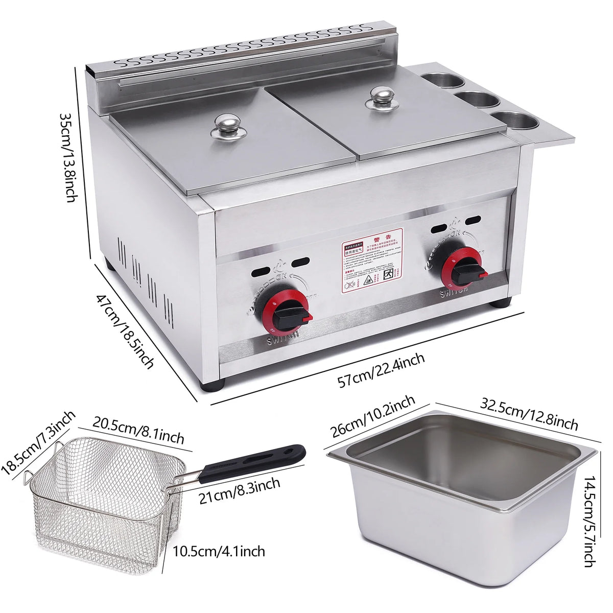 Commercial Gas Deep Fryer 2 Basket 6L*2 Stainless Steel H965261