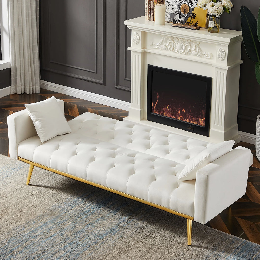 Cream White Convertible Folding Futon Sofa Bed H7294