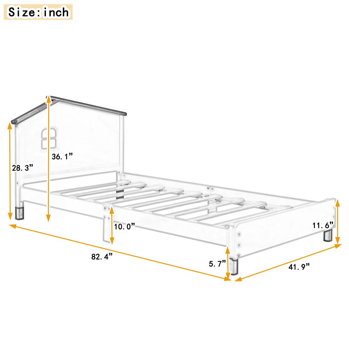 Twin Size Wood Platform Bed with House-Shaped Headboard E181