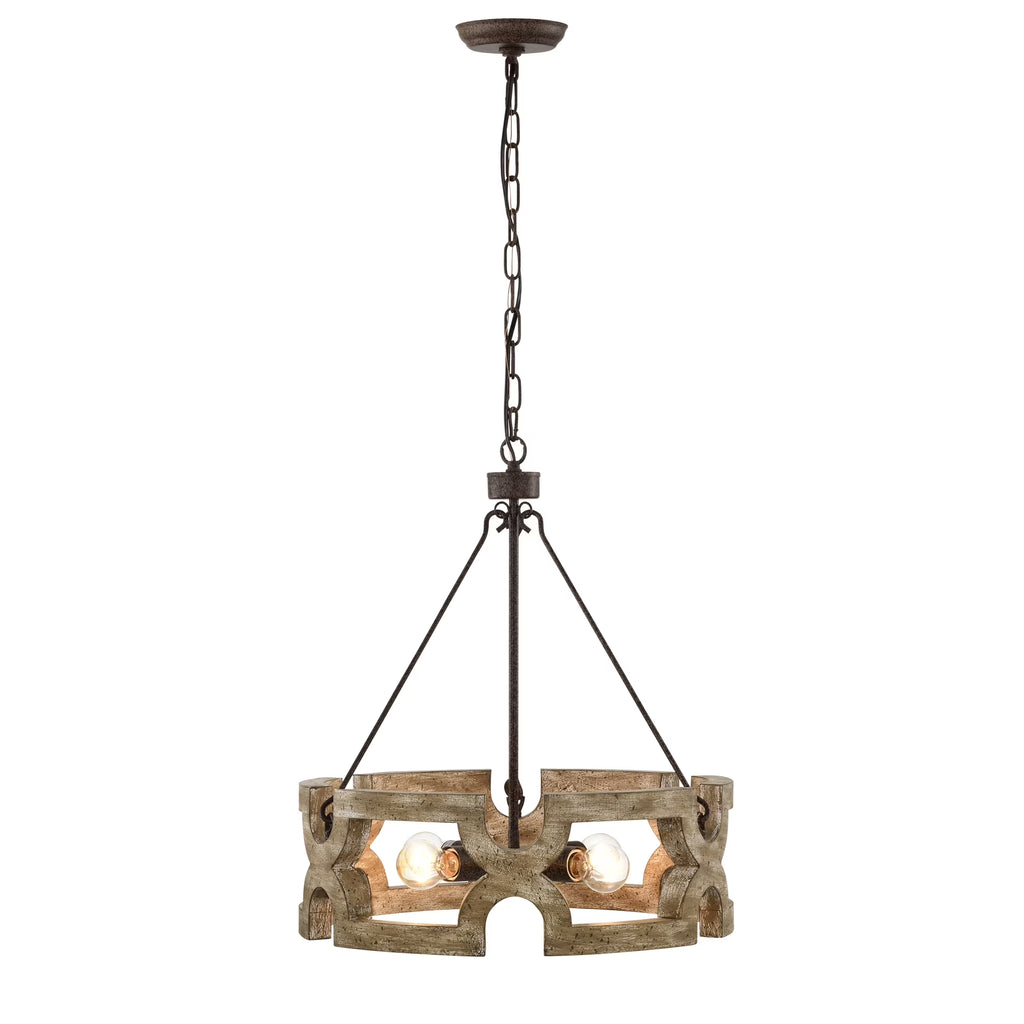 Rustic Farmhouse 4 Light Wood Grain Chandelier Pendant 19 Inch Q3457