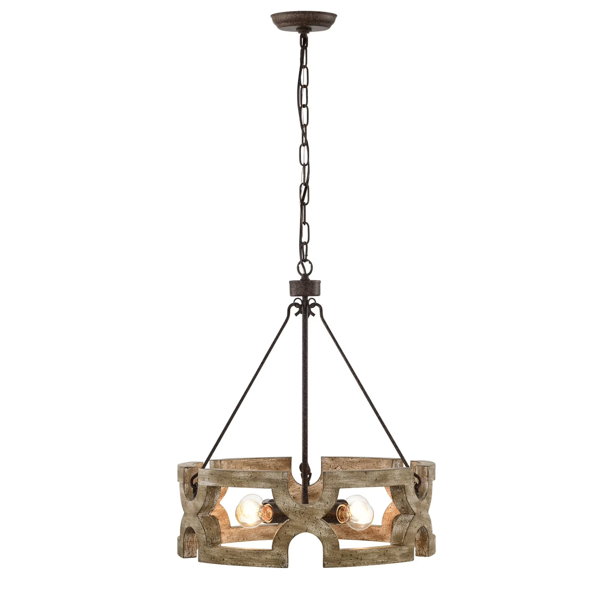 Rustic Farmhouse 4 Light Wood Grain Chandelier Pendant 19 Inch Q3457
