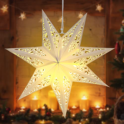 Star Paper Lanterns Lampshade with LED Light 20 Inches Warm Yellow F8750