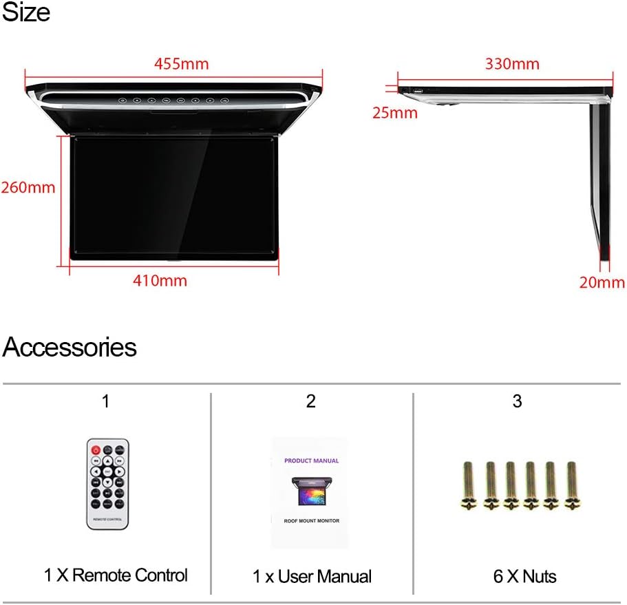 17.3 Car Overhead Flip Down Monitor with HDMI IR FM USB SD G841755