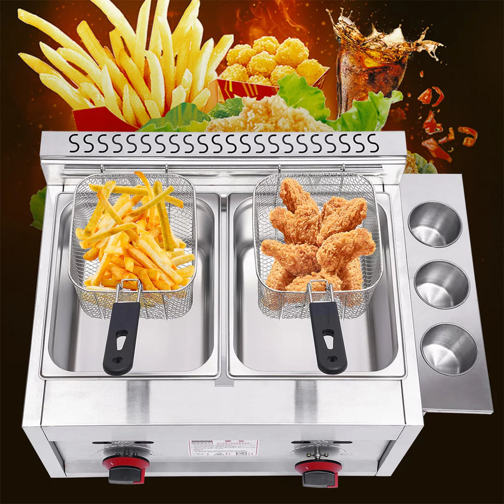 Commercial Gas Deep Fryer 2 Basket 6L*2 Stainless Steel H965261