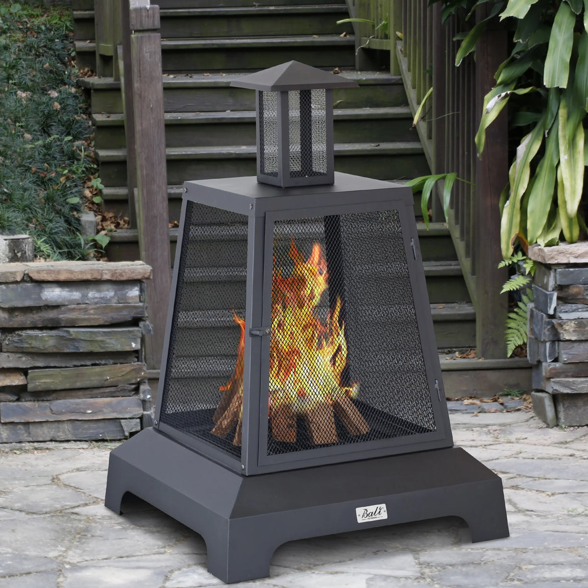 Black Steel Wood Burning Fire Pit Chimenea S86274