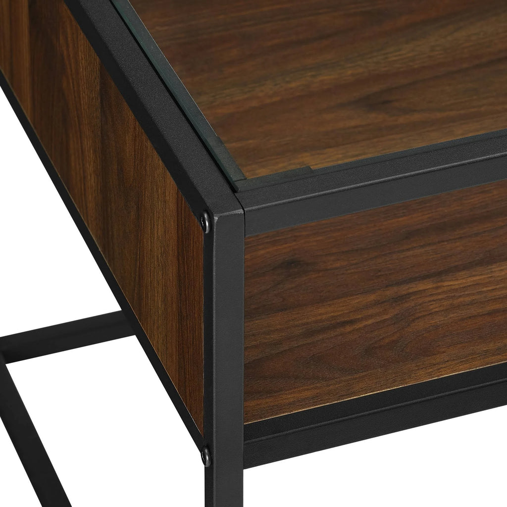 Metal and Glass Coffee Table with Open Shelf Dark Walnut W742
