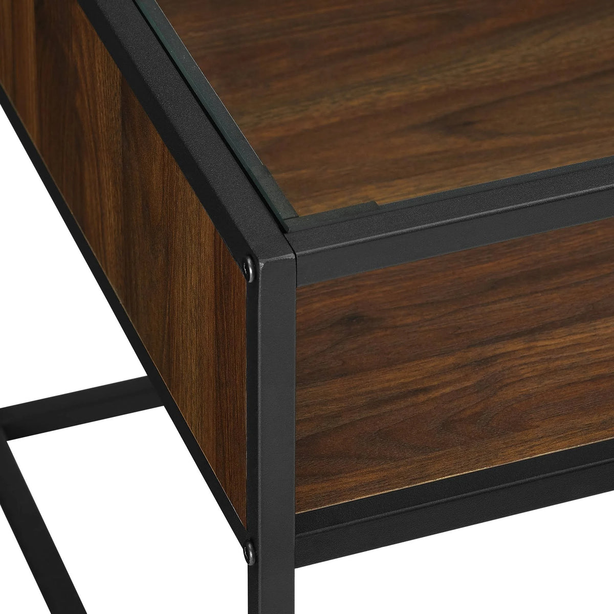 Metal and Glass Coffee Table with Open Shelf Dark Walnut W742