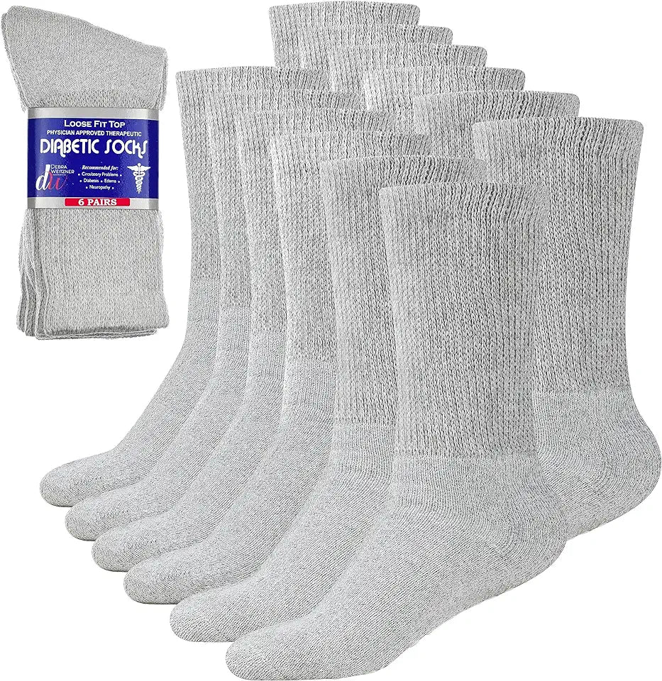Loose Fit Non-Binding Cotton Crew Socks 6 Pairs W7512