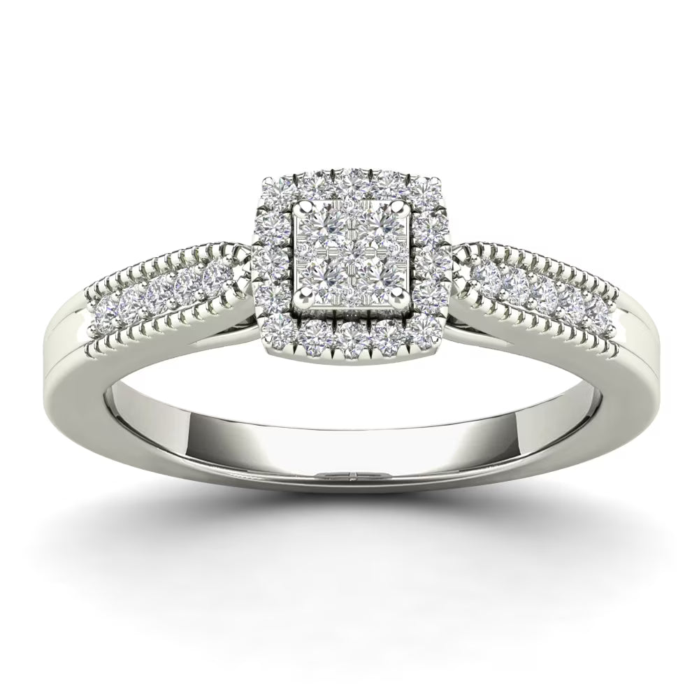 10K White Gold Diamond Square Frame Engagement Ring D4504