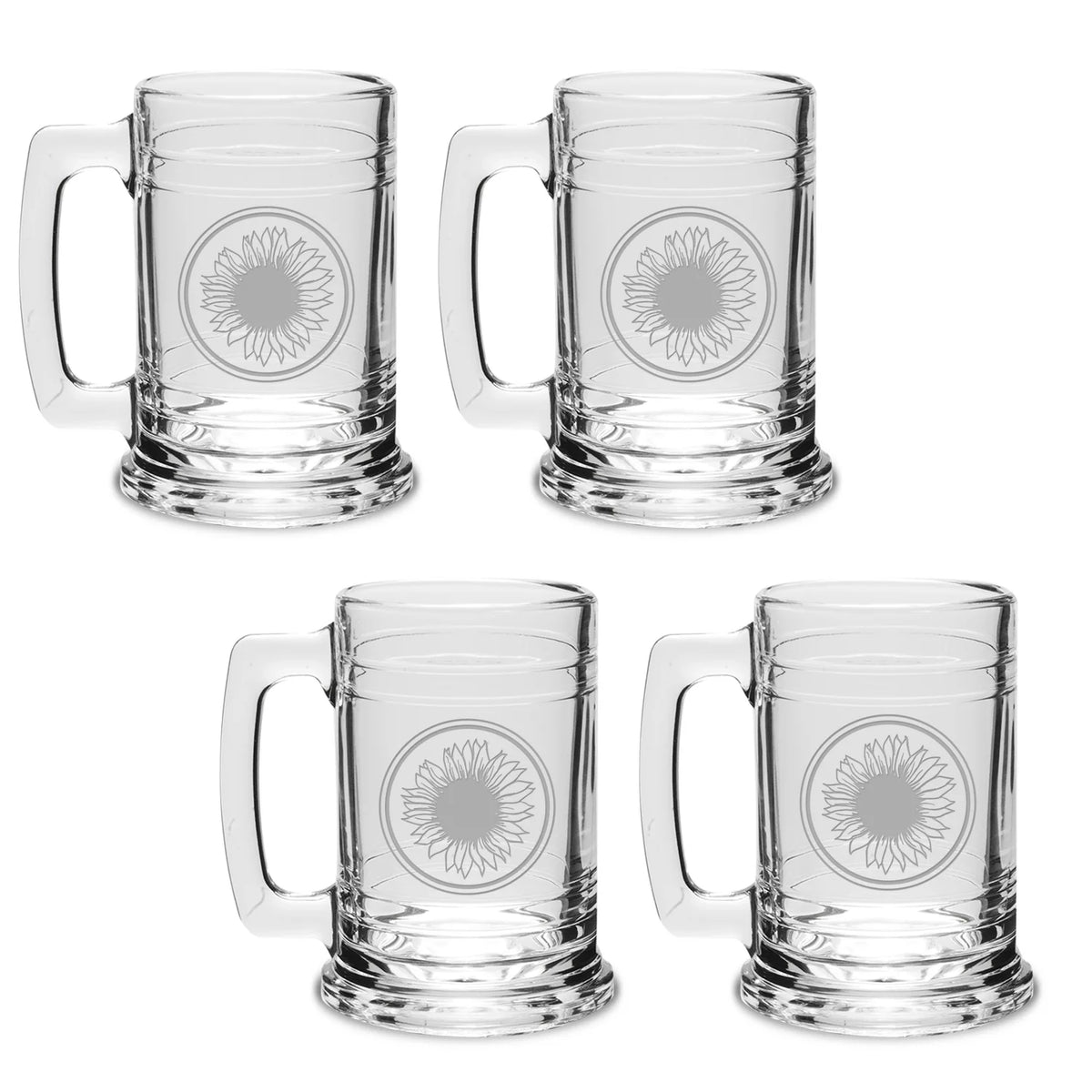 Deep Etched Glass Tankard Mug Set of 4 Z68525