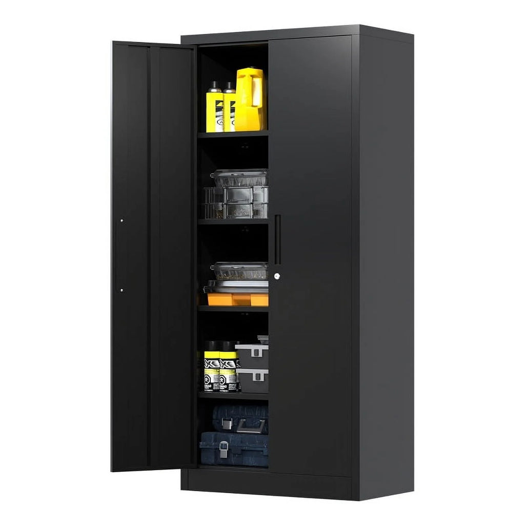 Black Metal Garage Storage Cabinet with Doors and Lock L182362